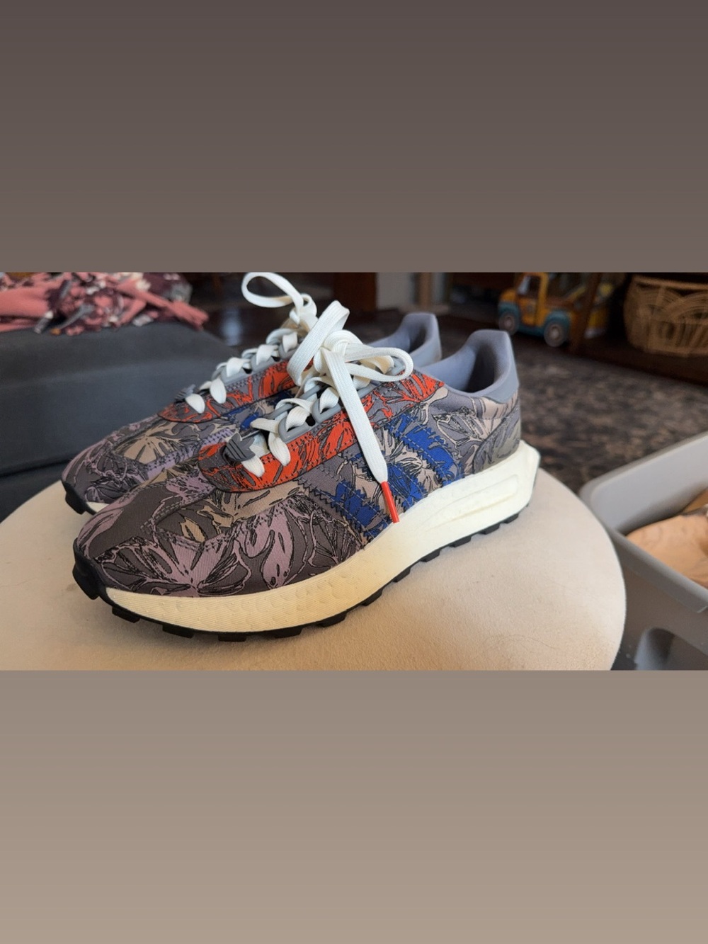 adidas Women's Sneakers in Gray with Orange & Blue Accents